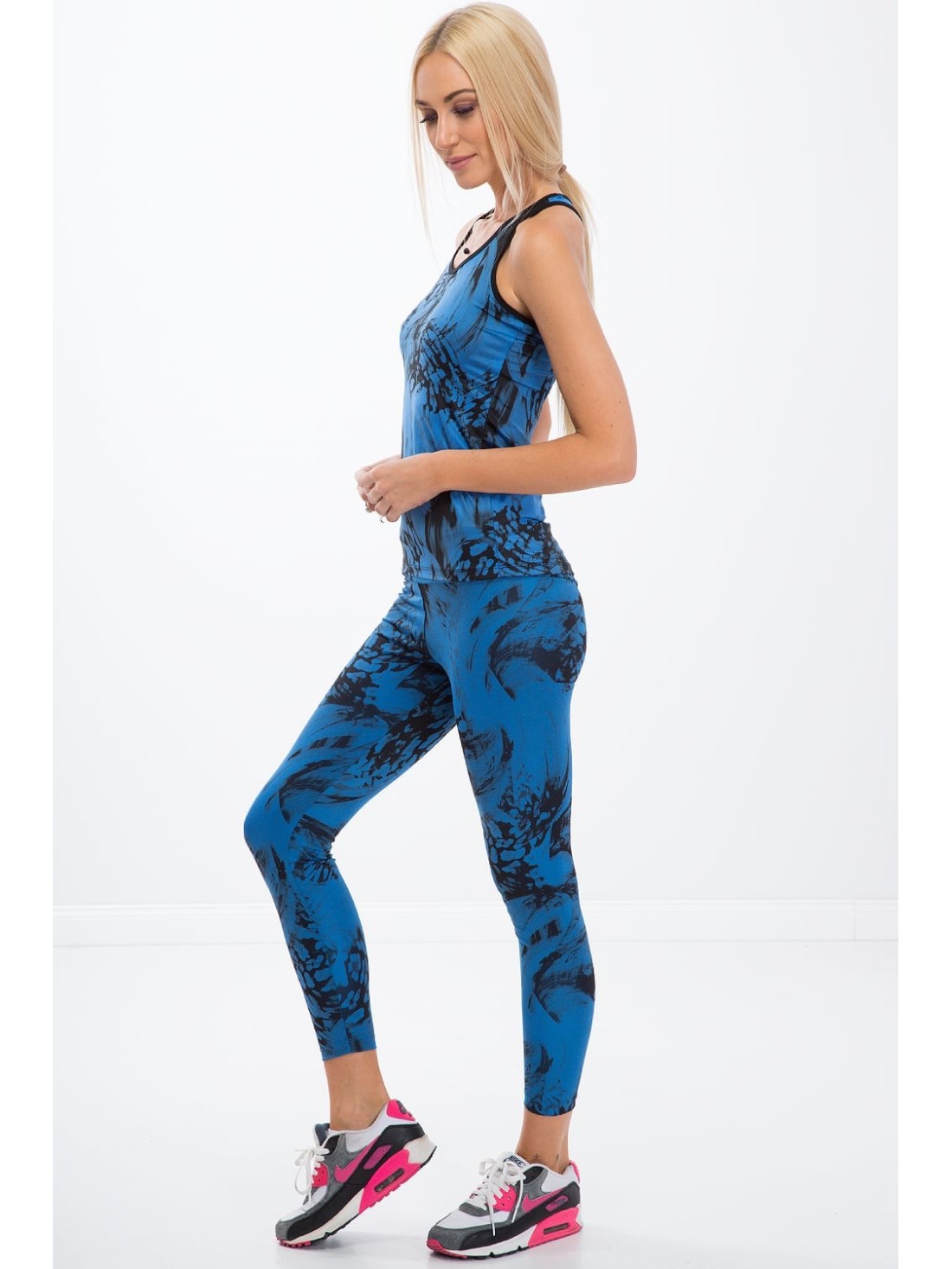 Blue leggings with black patterns H0060 - Online store - Boutique